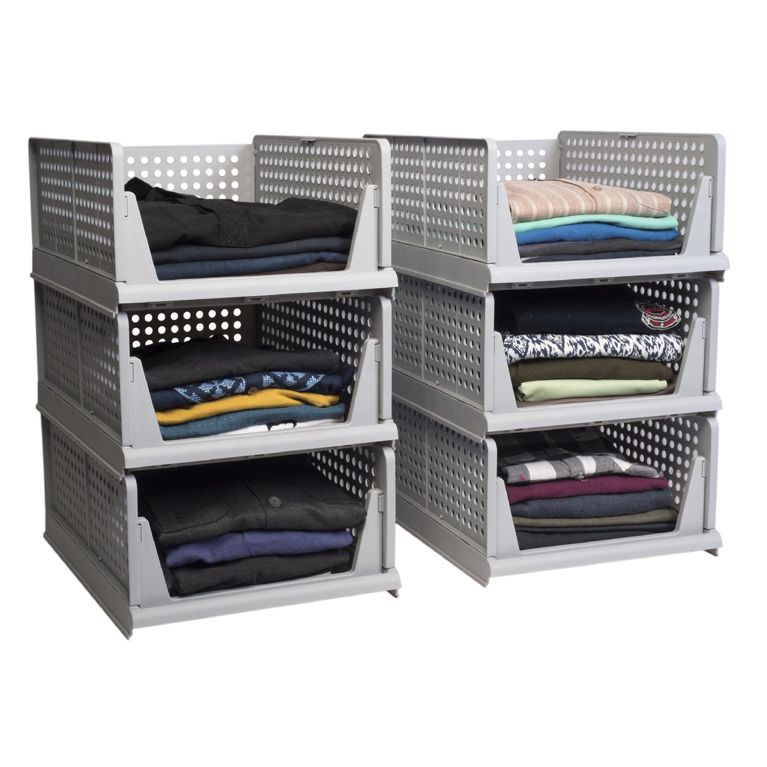 Folding Wardrobe Storage Box,2 Pack Stackable Plastic Storage Basket , Push-Pull Clothes Organizer Shelf, Collapsible Storage Box for Wardrobe