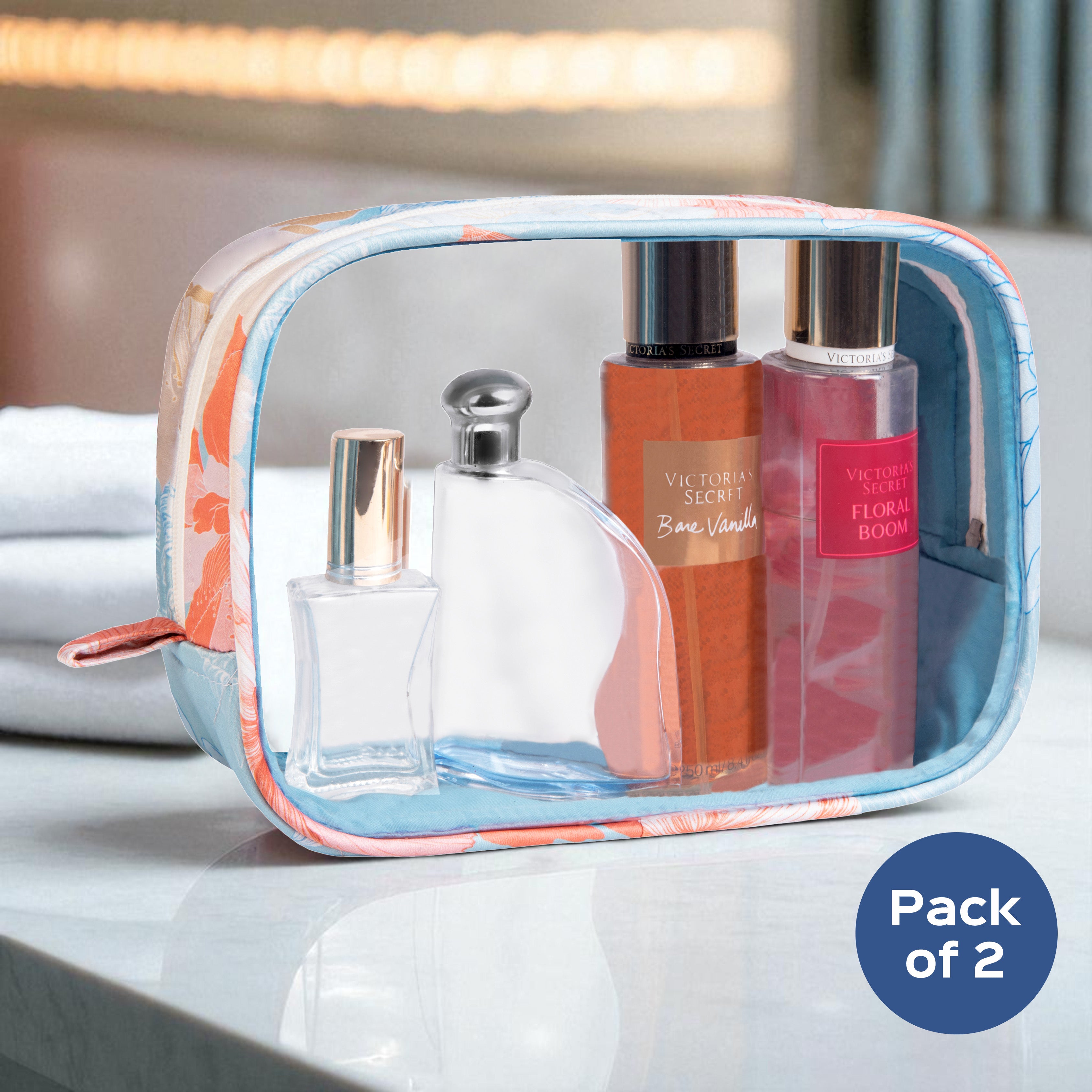 Gulmohar Transparent Toiletry Pouch|Pack of 2