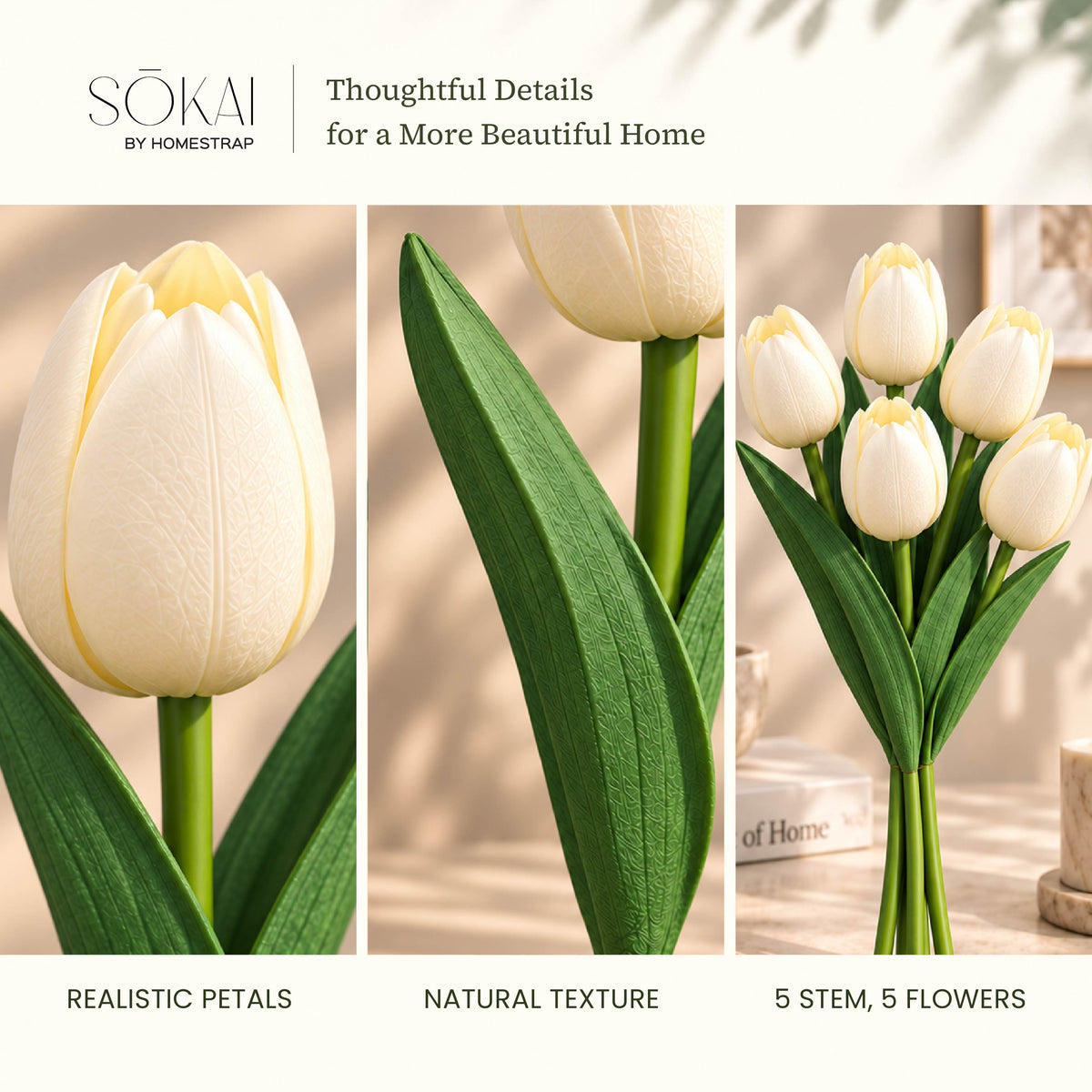 Soft White Tulip Artificial Flower Stem