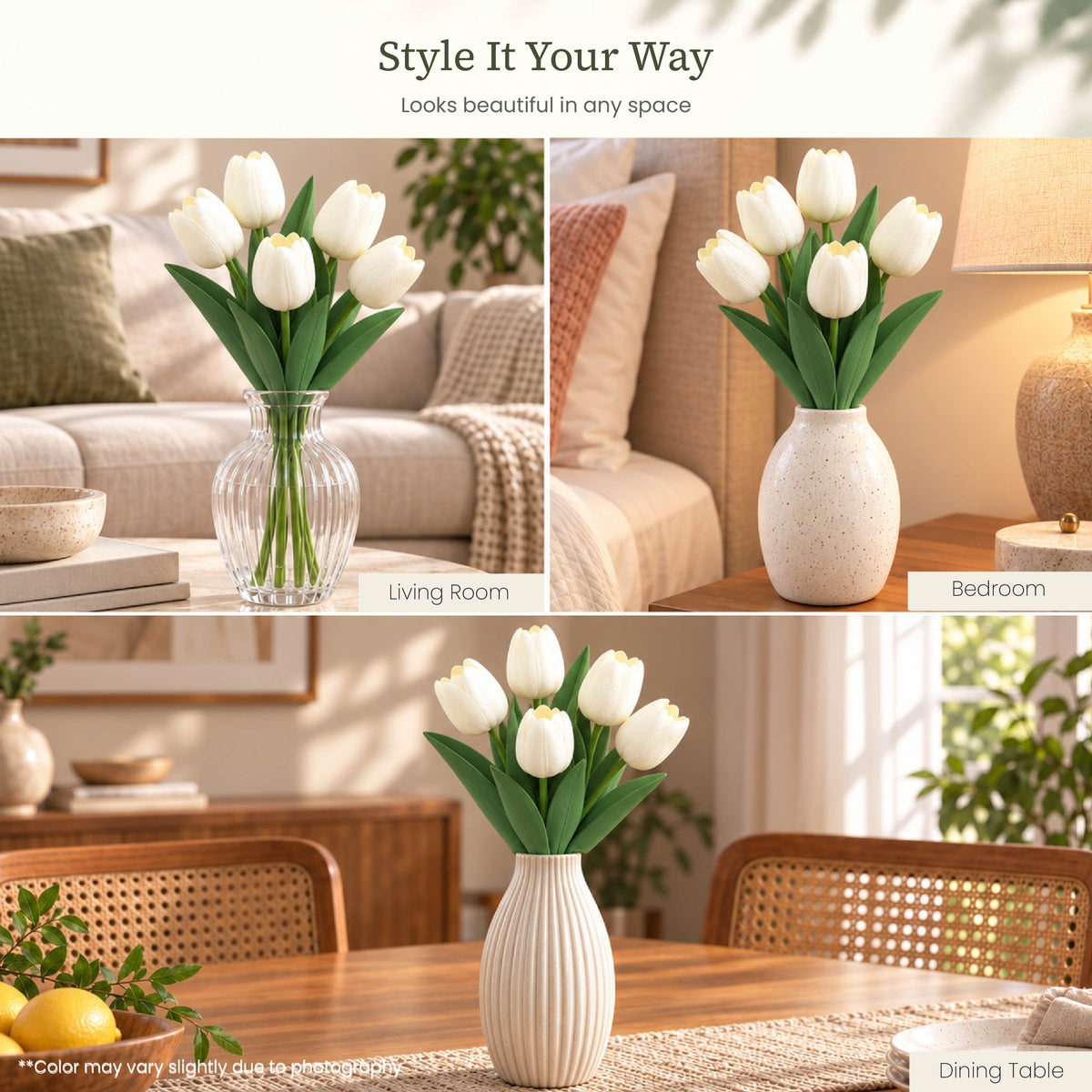 Soft White Tulip Artificial Flower Stem