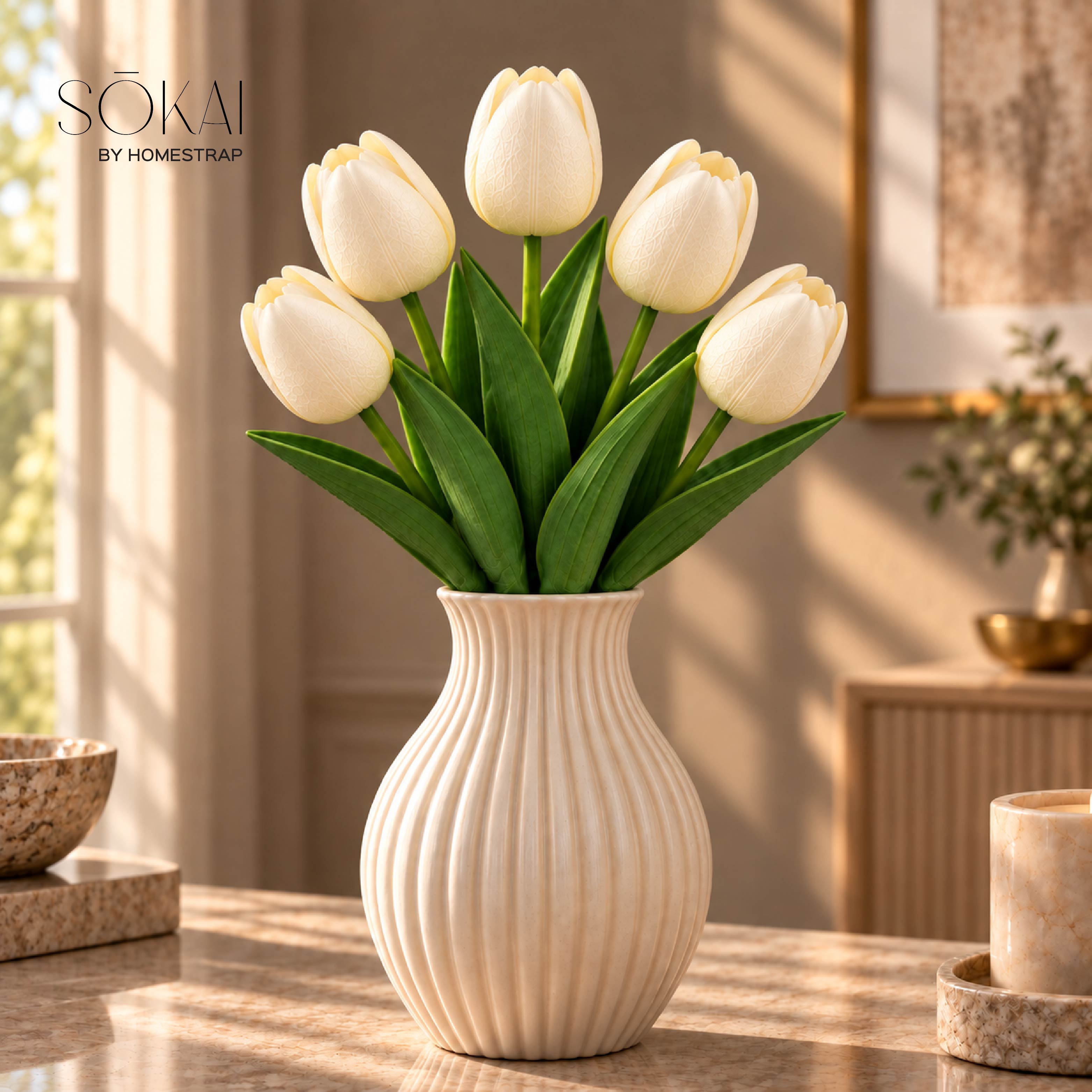 Soft White Tulip Artificial Flower Stem