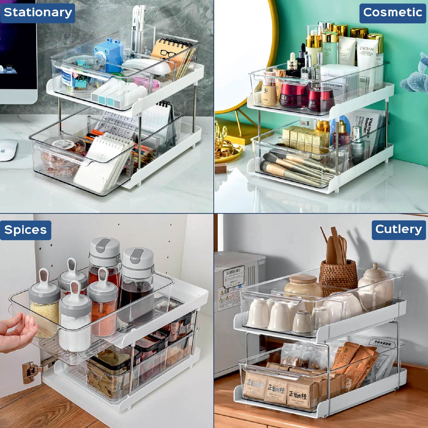 2 tier plastic under cabinet kitchen bathroom organizer plastic drawer  #founditon #organize 