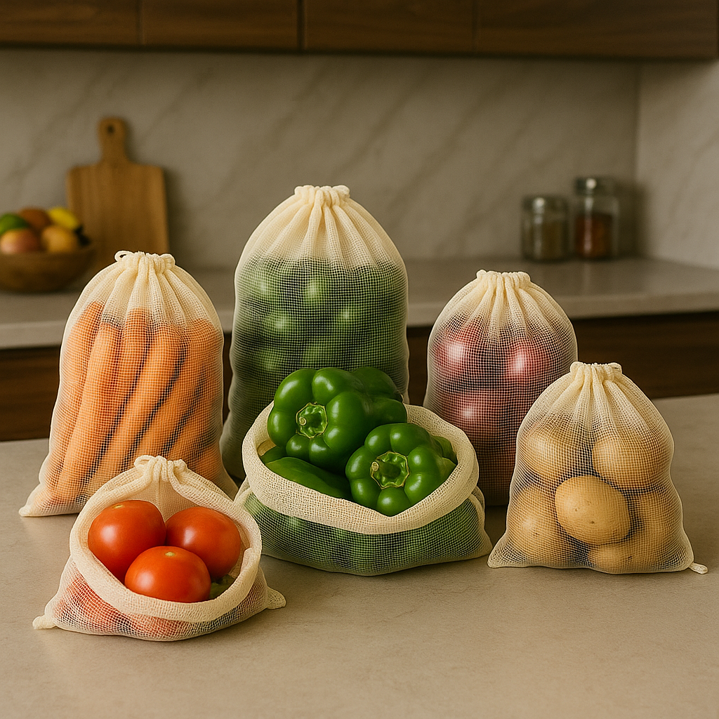 Mesh Vegetable Rack Reusable Mesh Vegetable Storage Bags Set of 6 for Kitchen Use