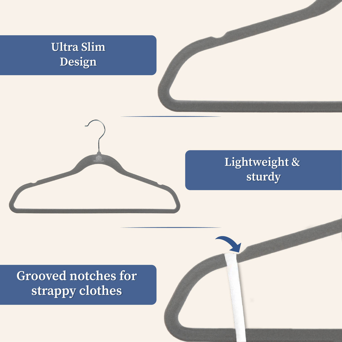 Velvet Anti-Slip Grey Hanger - Homestrap