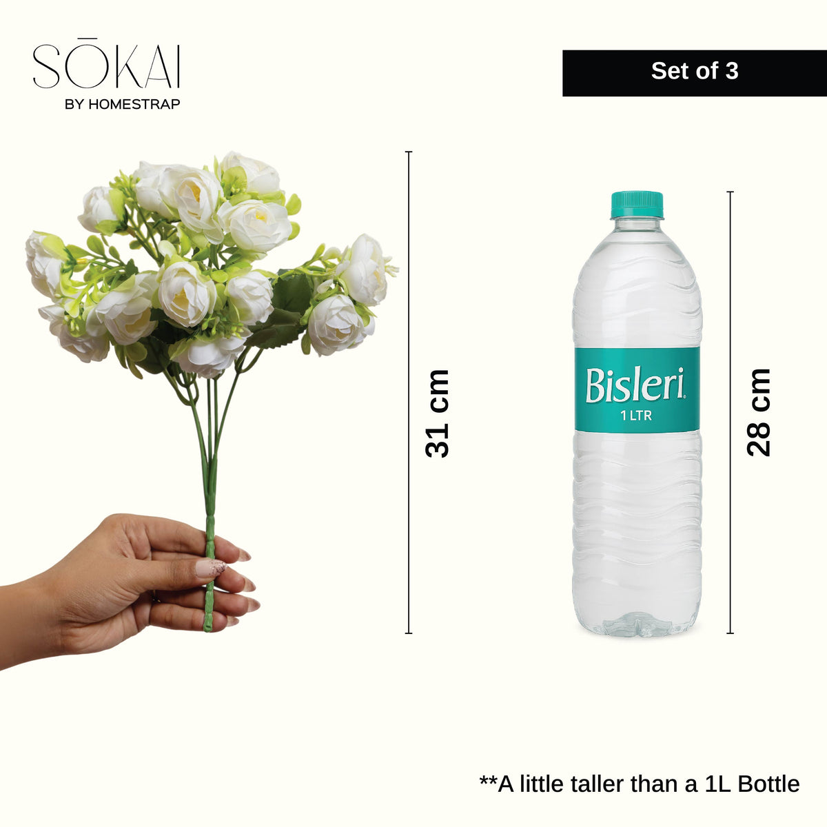 Sokai Mini Rose-Style Peony Flower Bunch - Set of 3 - Homestrap
