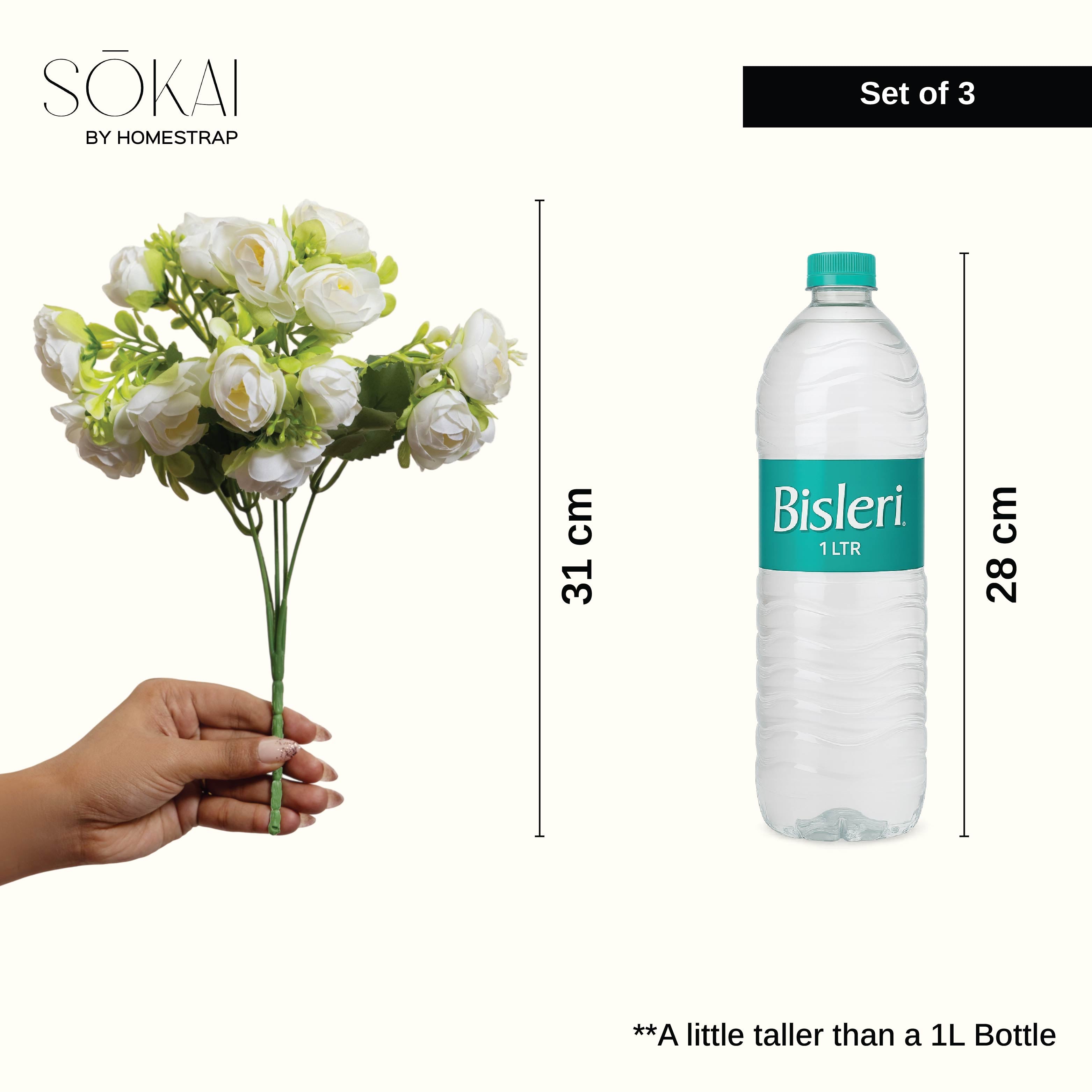 Sokai Mini Rose-Style Peony Flower Bunch - Set of 3