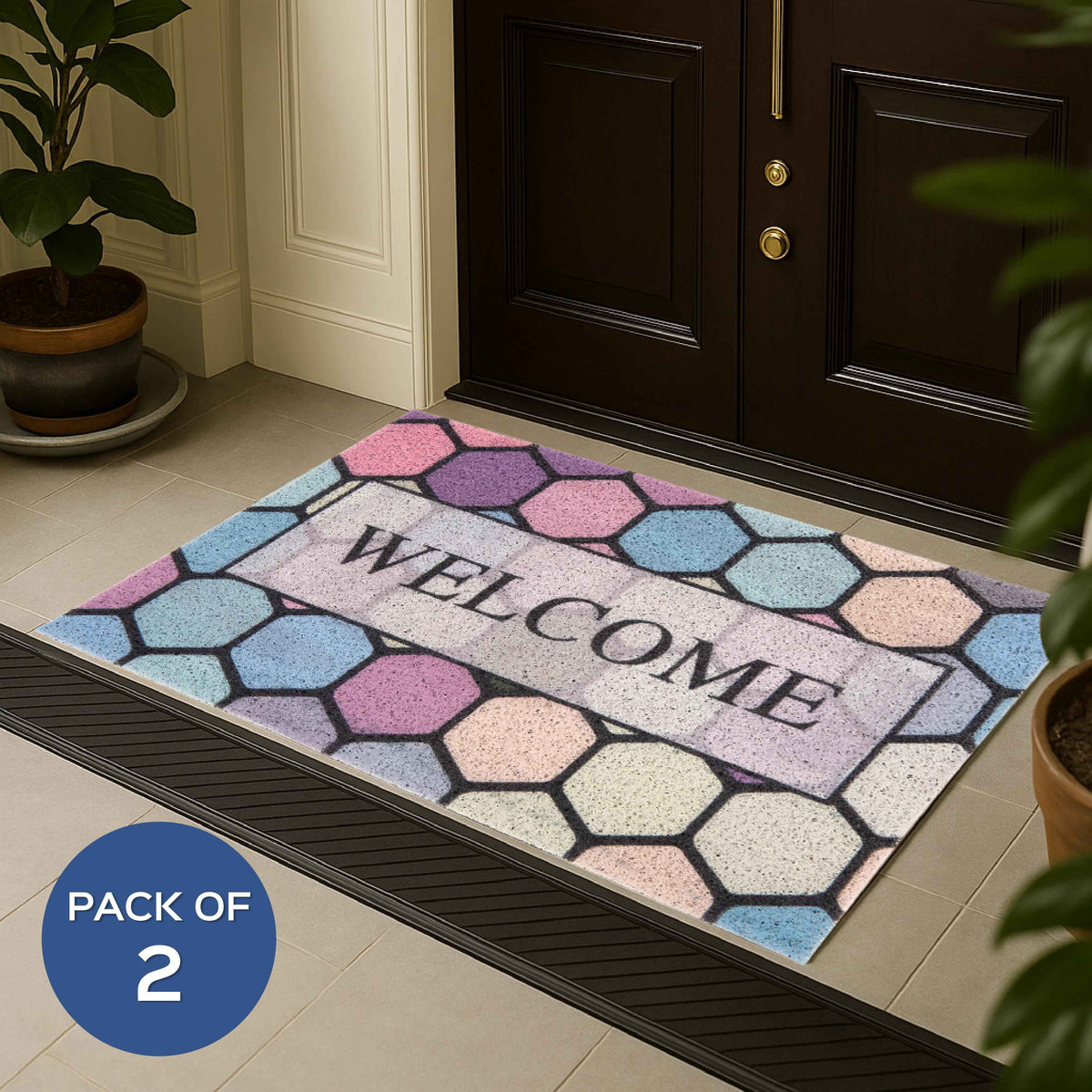 Welcome Door Mat Set of 2 for Home Entrance & Dust Control