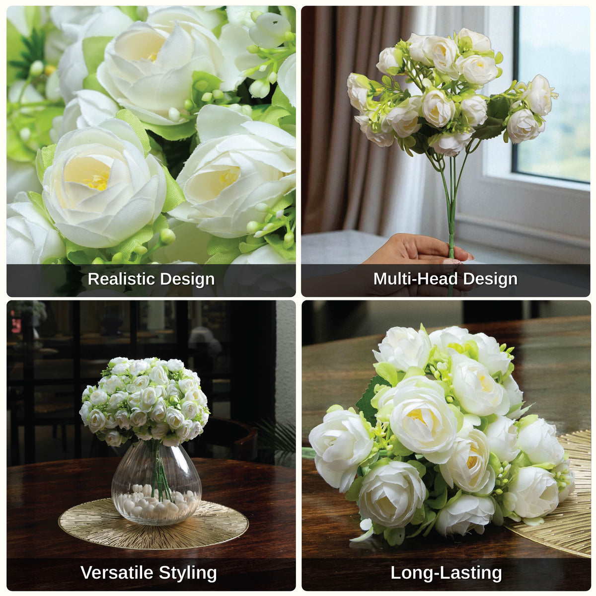 Sokai Mini Rose-Style Peony Flower Bunch - Set of 3 - Homestrap