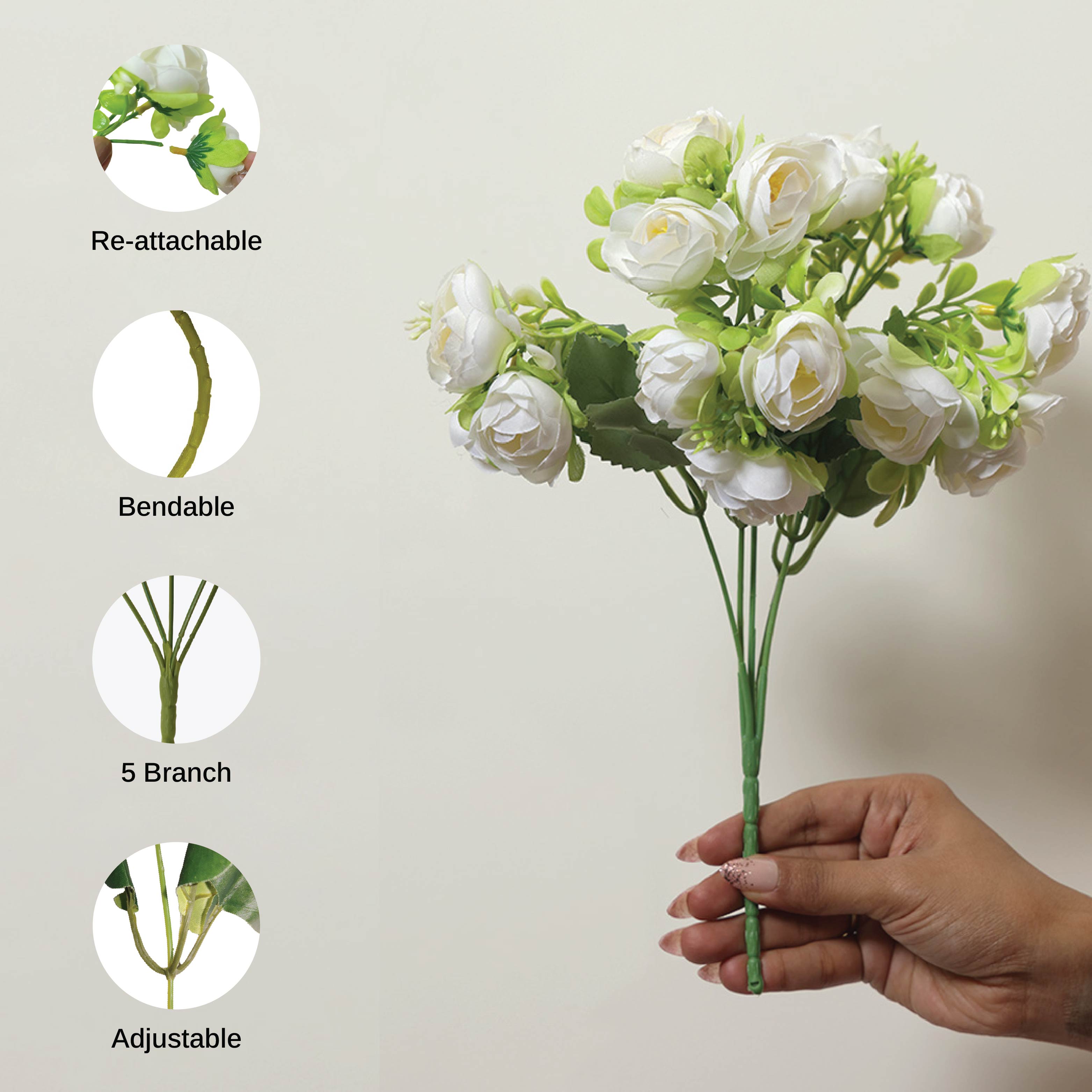 Sokai Mini Rose-Style Peony Flower Bunch - Set of 3