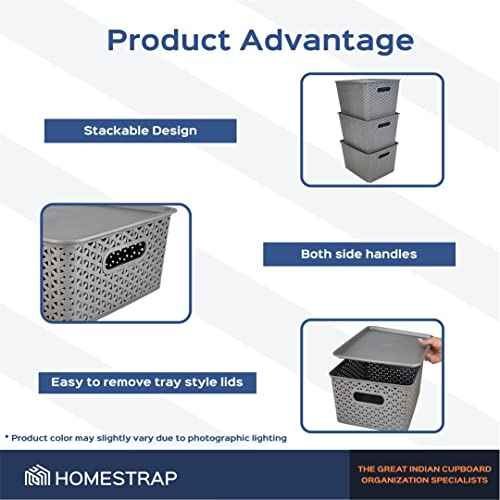 Set Of 3, Plastic Storage Organizers | Baskets With Lid