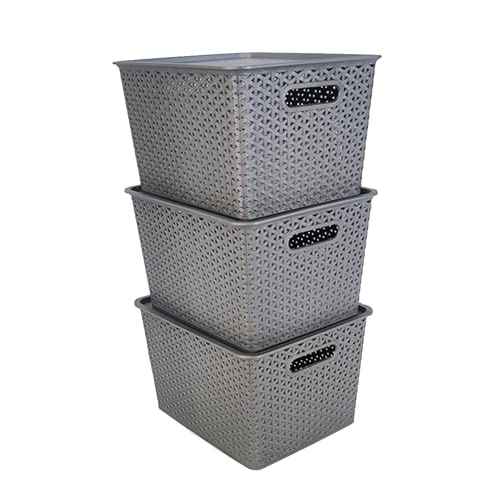 Set Of 3, Plastic Storage Organizers | Baskets With Lid