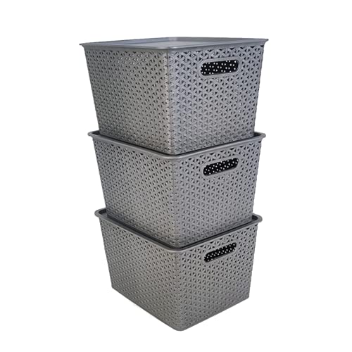 Set Of 3, Plastic Storage Organizers | Baskets With Lid | Large