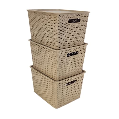 Set Of 3, Plastic Storage Organizers | Baskets With Lid | Large