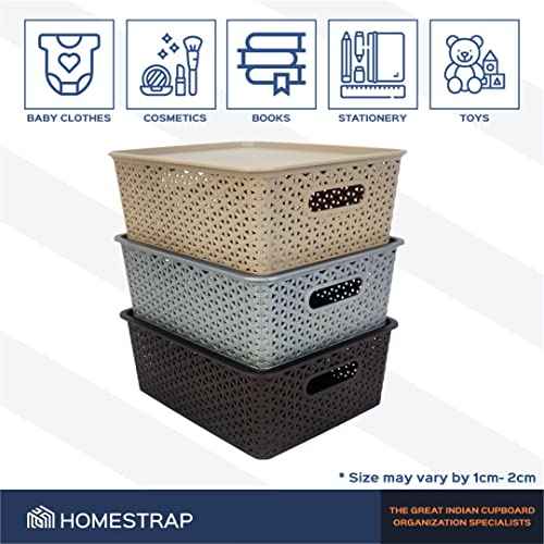 Set Of 3, Plastic Storage Organizers | Baskets With Lid