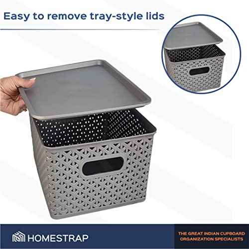 Set Of 3, Plastic Storage Organizers | Baskets With Lid