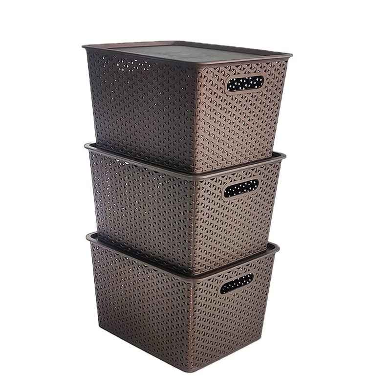 Set Of 3, Plastic Storage Organizers | Baskets With Lid
