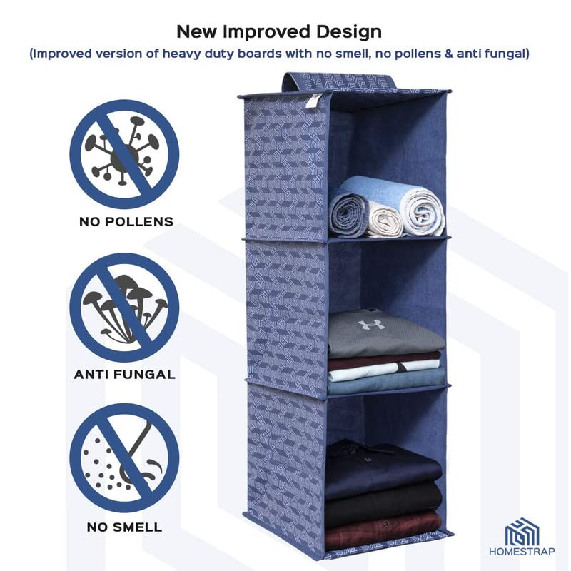 3 Shelf Hanging Organizer | Foldable Wardrobe/Closet Clothes Organizer