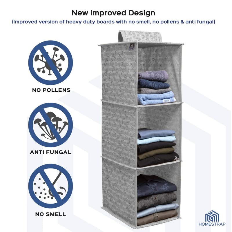 3 Shelf Hanging Organizer | Foldable Wardrobe/Closet Clothes Organizer