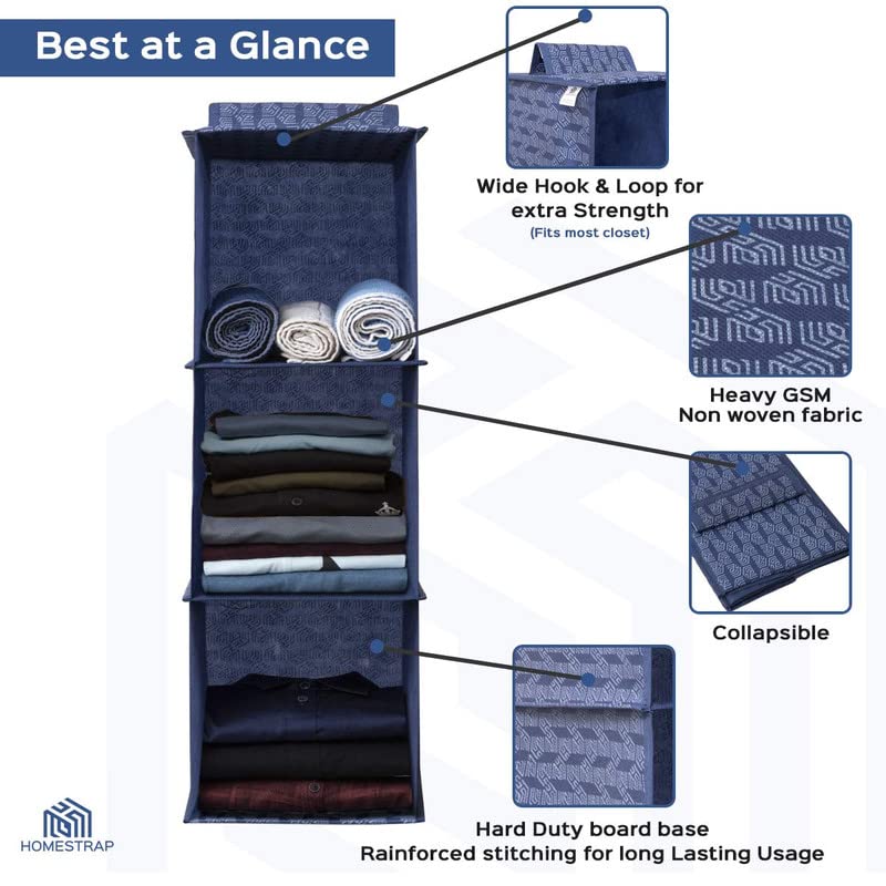 3 Shelf Hanging Organizer | Foldable Wardrobe/Closet Clothes Organizer