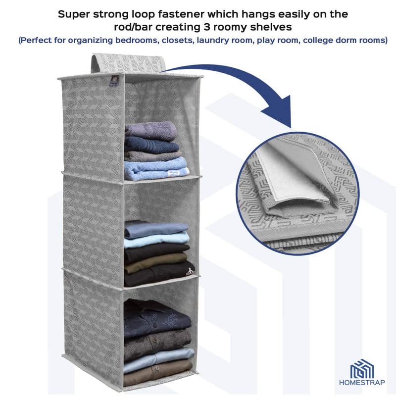 3 Shelf Hanging Organizer | Foldable Wardrobe/Closet Clothes Organizer