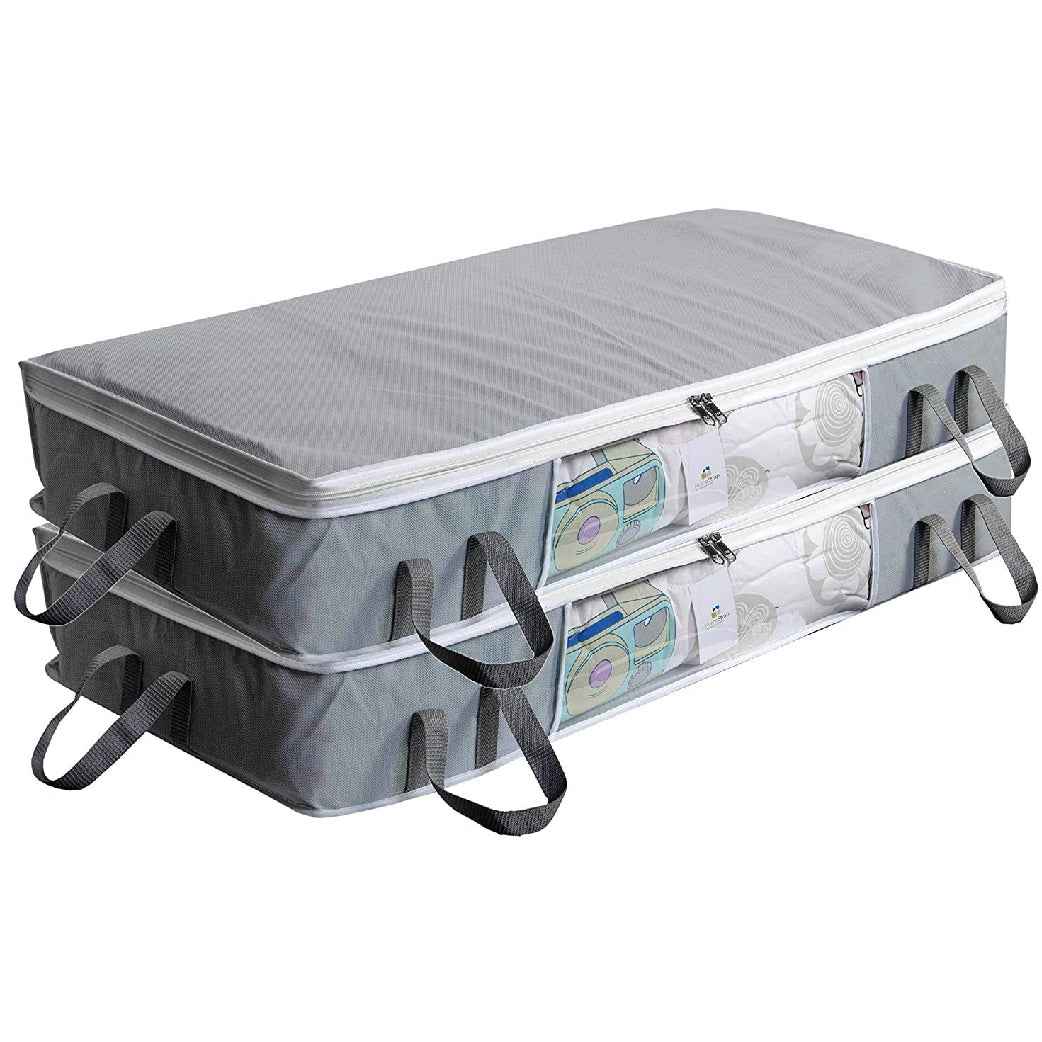 14 Inch Underbed Organizer | Blanket, Pillow Storage Bag Set of 2