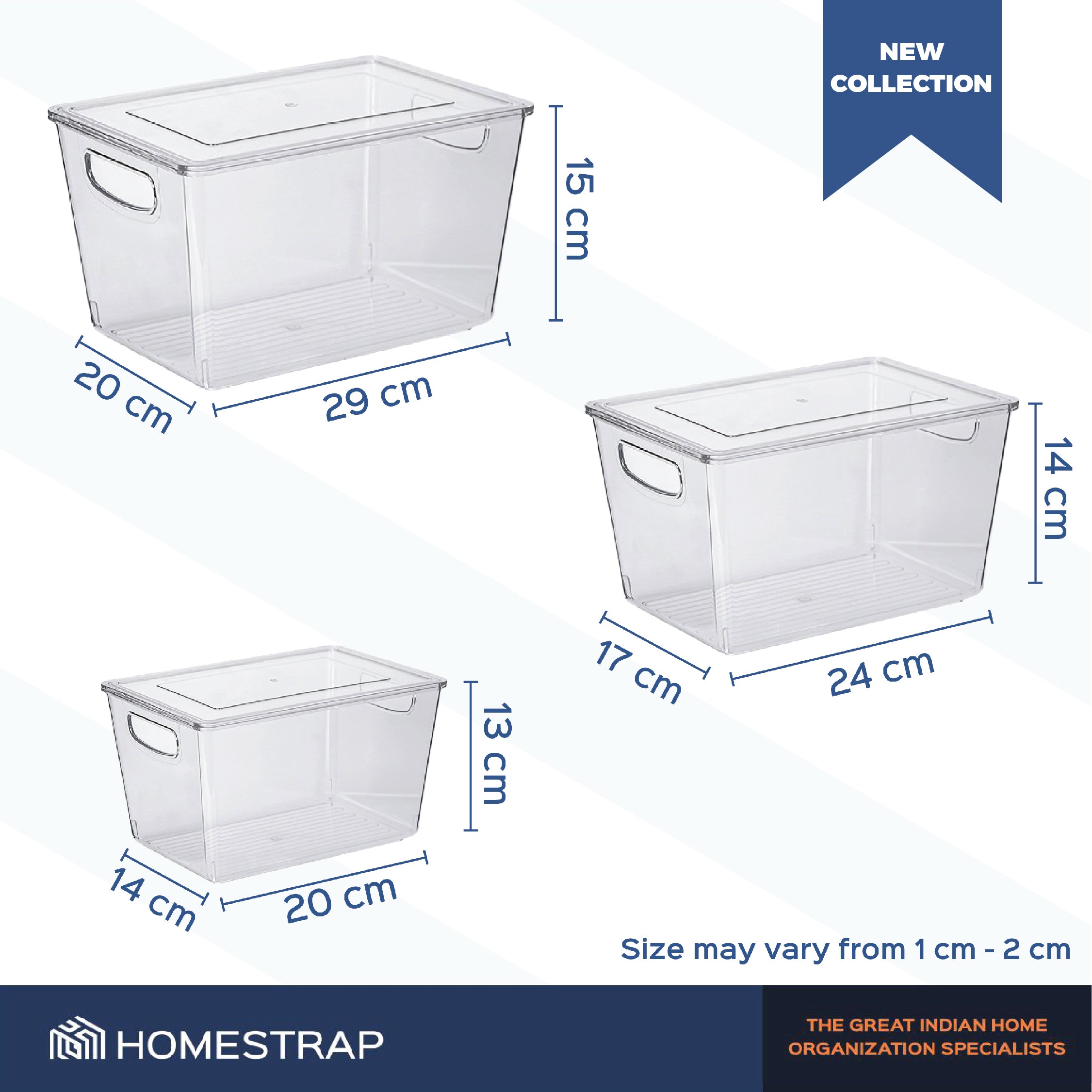 Set of 3 Multi-Size Transparent Containers with Lid