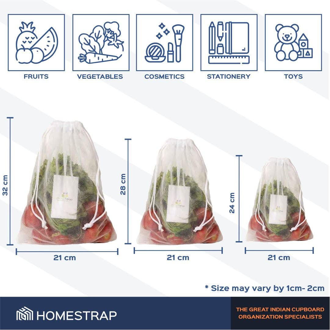 Fridge Vegetable Storage Bag | Drawstring Closure | White (Pack of 12)