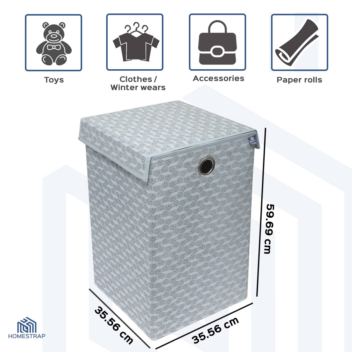 Laundry Basket with Lid Closure | Foldable | Grey - Homestrap