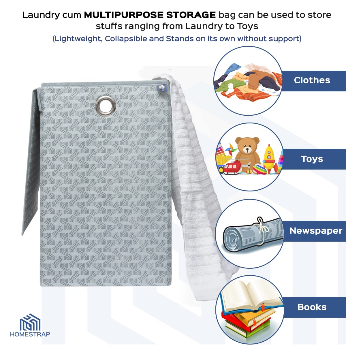 Laundry Basket with Lid Closure | Foldable | Grey - Homestrap