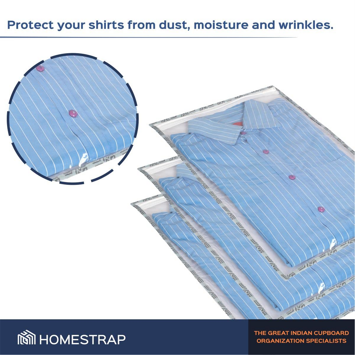 Set of 12, Transparent Single Shirt Cover with Zip Closure - Homestrap
