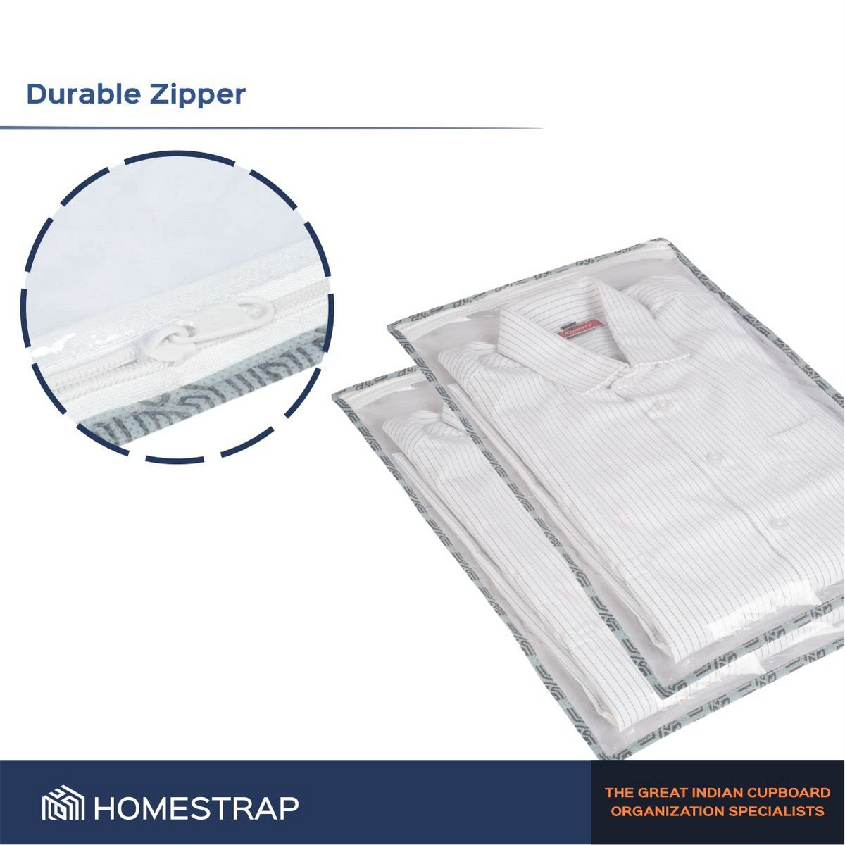 Set of 12, Transparent Single Shirt Cover with Zip Closure - Homestrap